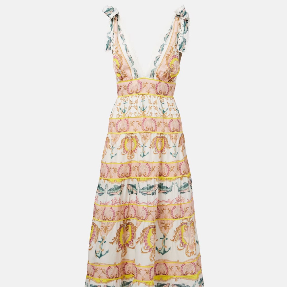 FARM Rio Pink, Yellow & Teal Floral Midi Dress